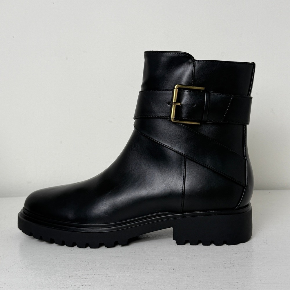 UNISA Black Faux Leather Lug Sole Buckle Strap Ankle Boots Womens 11